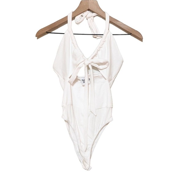 Princess Polly Womens London Halter Bodysuit Size 4 White Cutout Tie Front - Picture 3 of 6